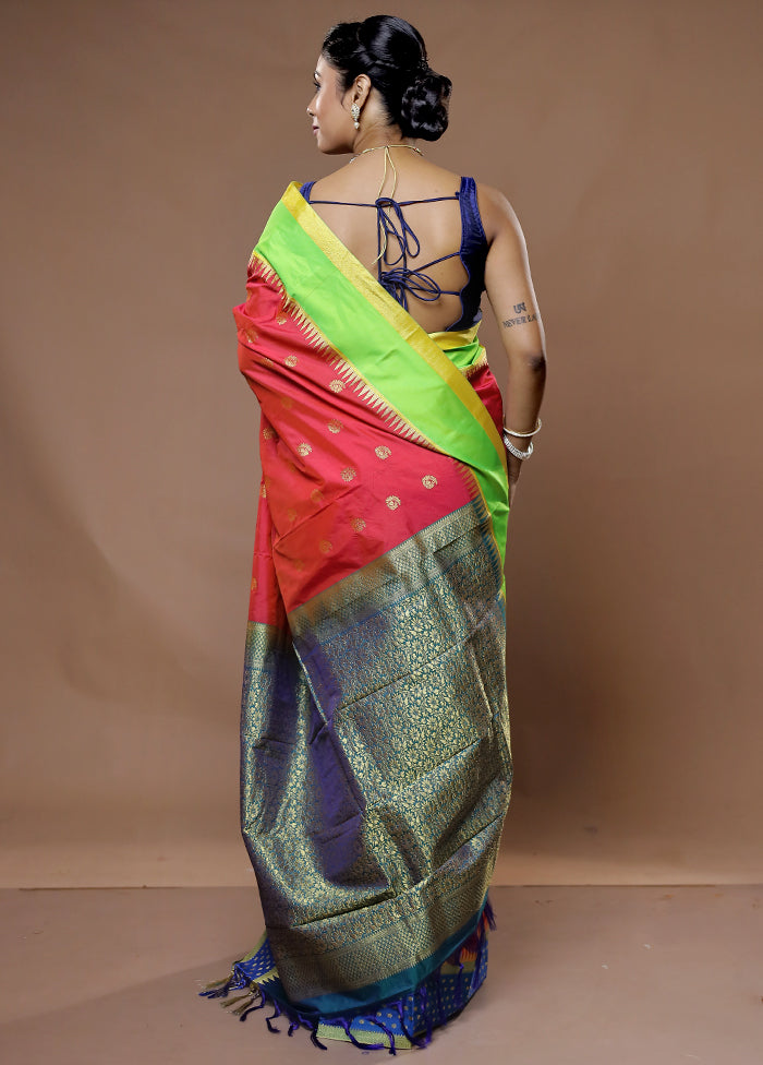 Pink Kanjivaram Silk Saree With Blouse Piece - Indian Silk House Agencies