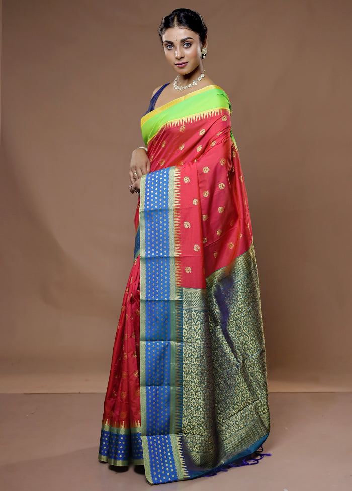 Pink Kanjivaram Silk Saree With Blouse Piece - Indian Silk House Agencies