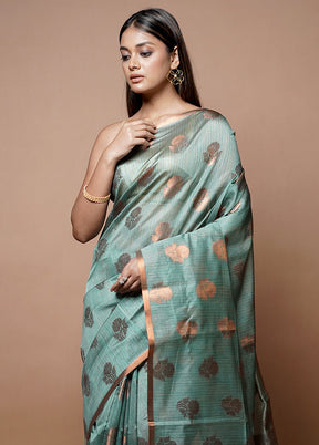 Green Dupion Silk Saree With Blouse Piece