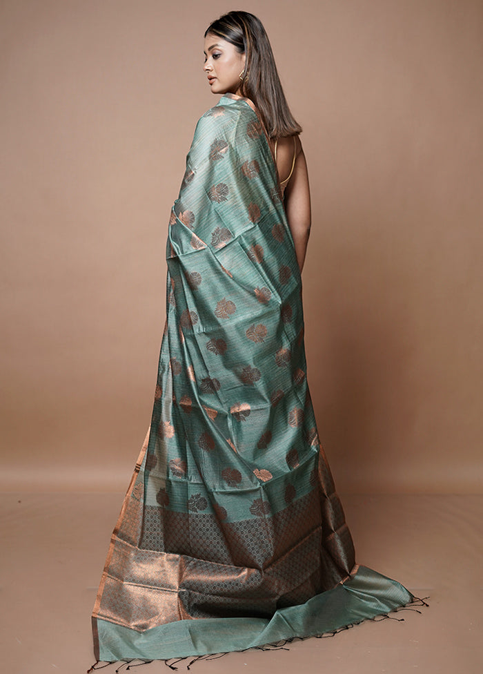 Green Dupion Silk Saree With Blouse Piece