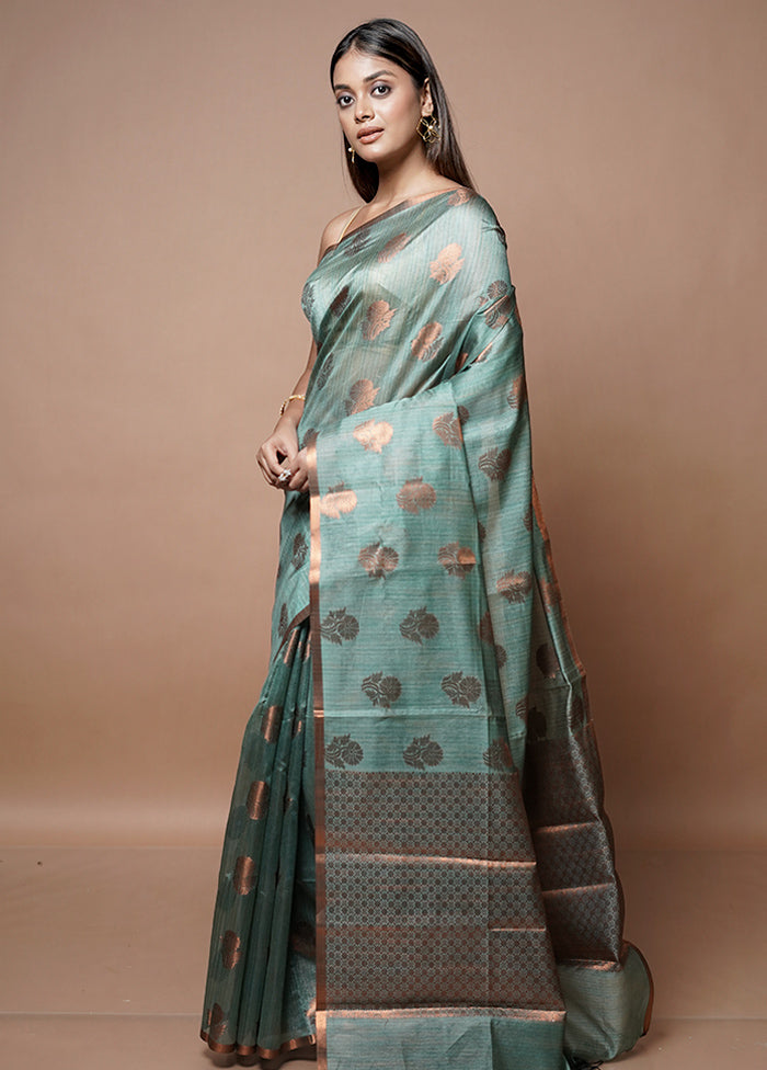 Green Dupion Silk Saree With Blouse Piece