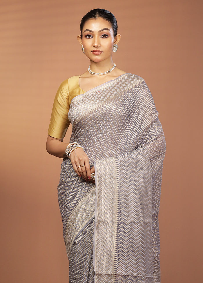 Blue Kora Silk Saree With Blouse Piece