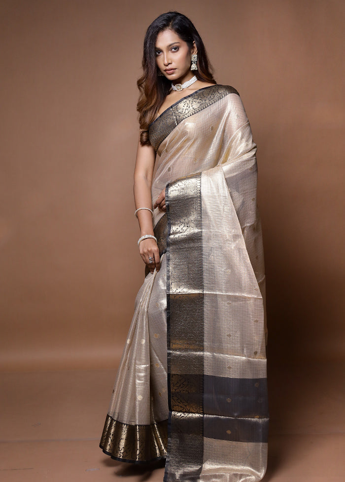 Cream Tissue Silk Saree With Blouse Piece - Indian Silk House Agencies