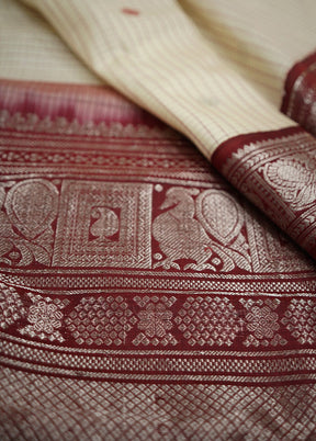 Cream Gadwal Pure Silk Saree Without Blouse Piece - Indian Silk House Agencies