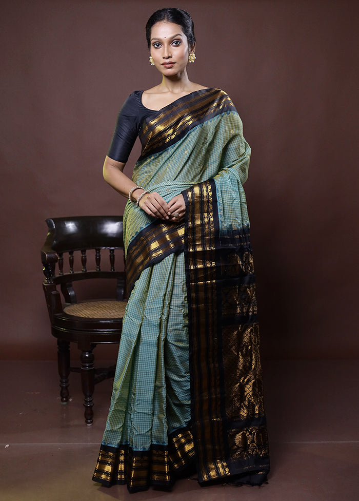 Green Gadwal Pure Silk Saree Without Blouse Piece