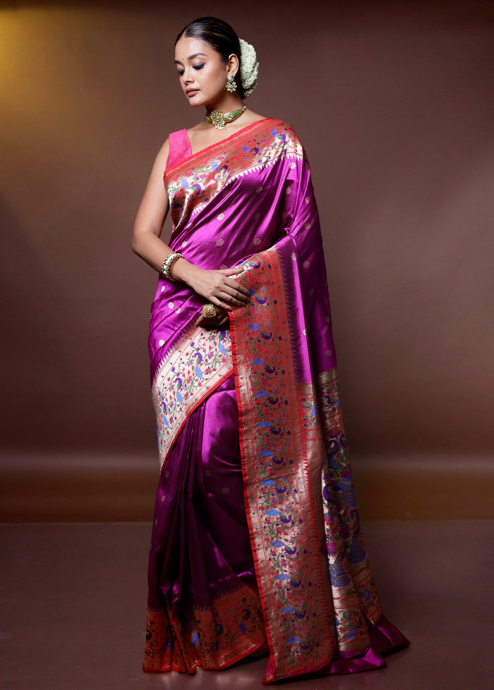 Pink Handloom Katan Pure Silk Saree With Blouse Piece