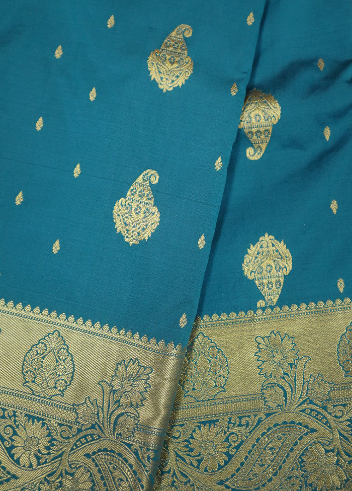 Blue Kanjivaram Silk Saree With Blouse Piece - Indian Silk House Agencies