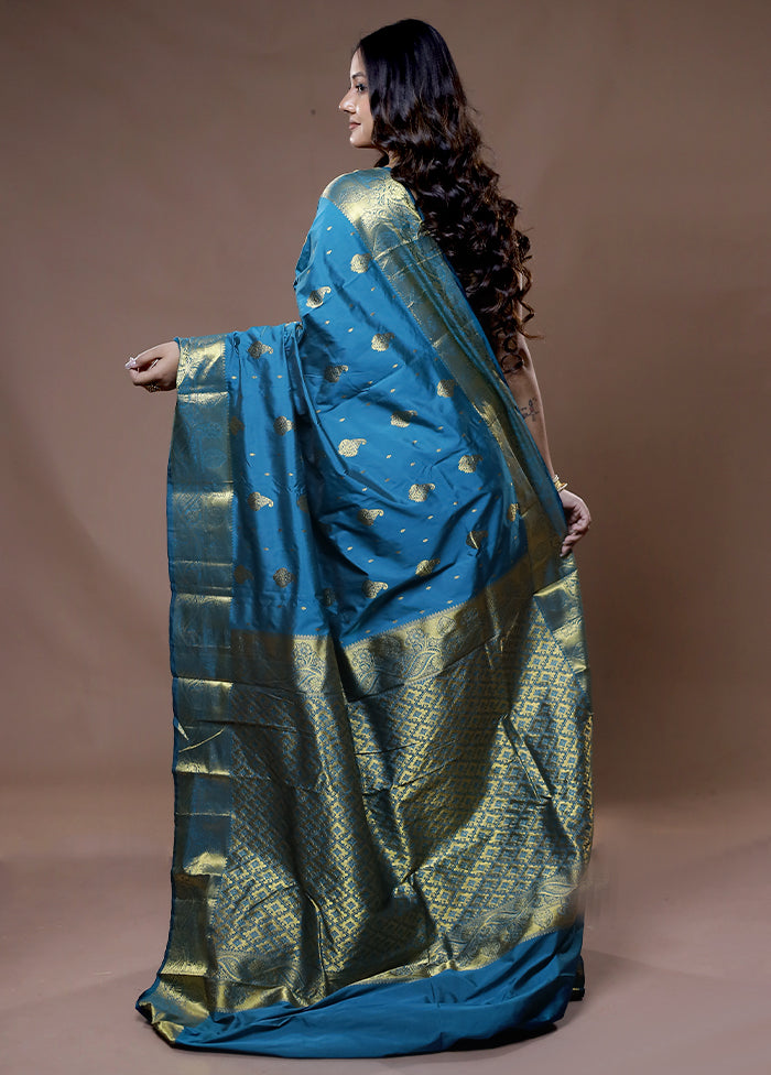 Blue Kanjivaram Silk Saree With Blouse Piece - Indian Silk House Agencies