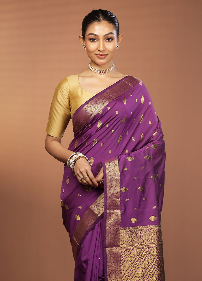 Purple Kanjivaram Silk Saree With Blouse Piece