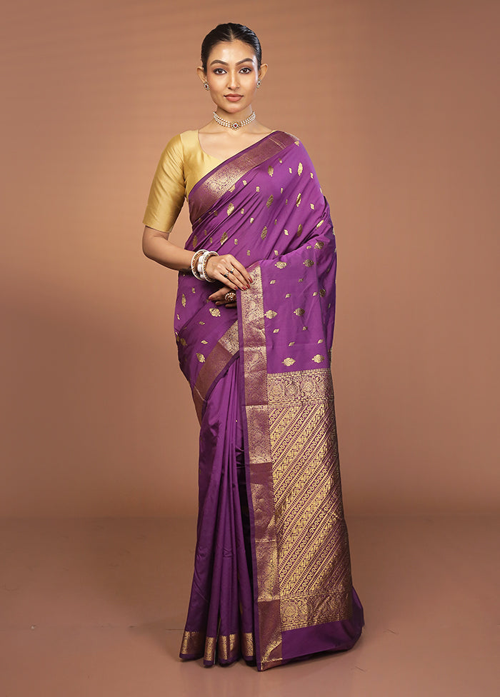 Purple Kanjivaram Silk Saree With Blouse Piece