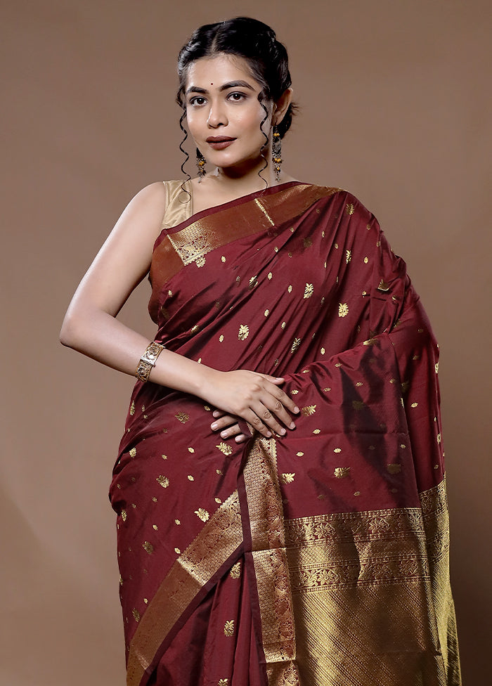 Maroon Kanjivaram Silk Saree With Blouse Piece - Indian Silk House Agencies