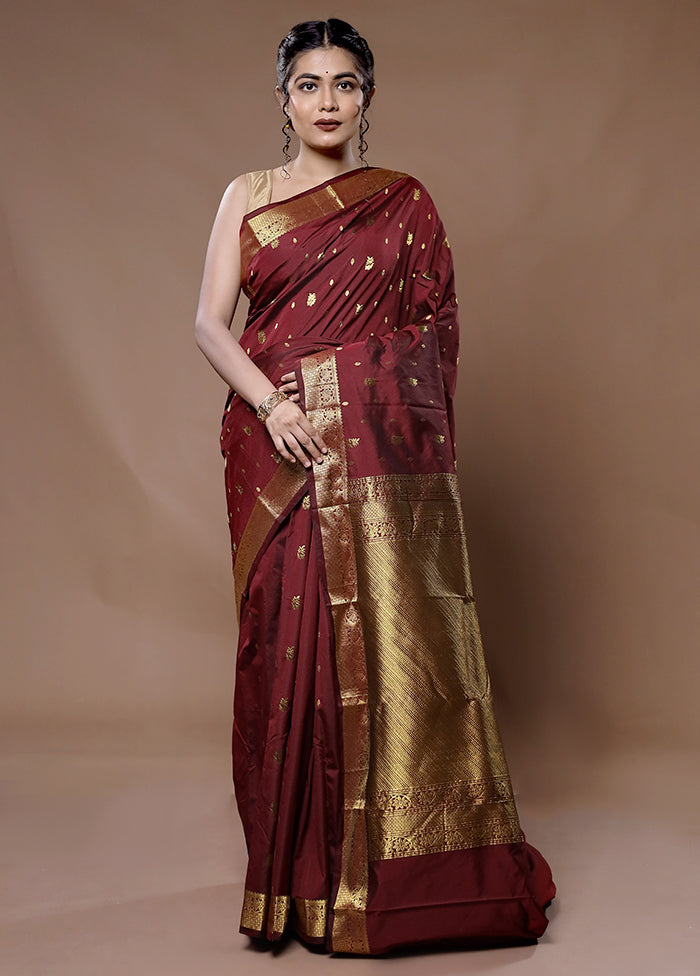 Maroon Kanjivaram Silk Saree With Blouse Piece - Indian Silk House Agencies