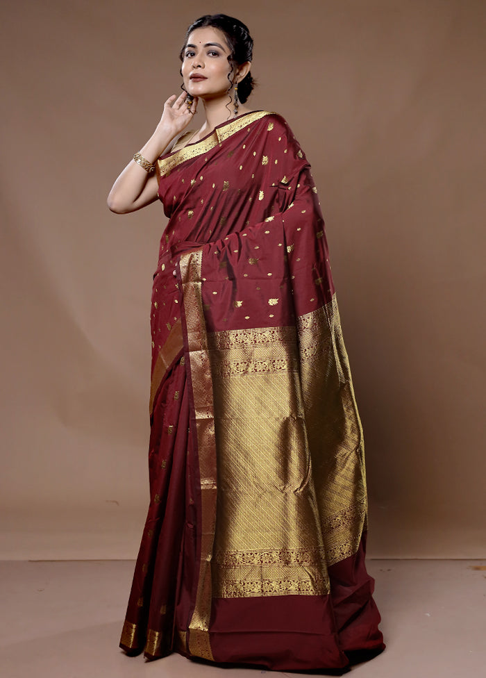 Maroon Kanjivaram Silk Saree With Blouse Piece - Indian Silk House Agencies