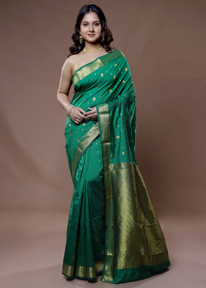 Green Kanjivaram Silk Saree With Blouse Piece - Indian Silk House Agencies