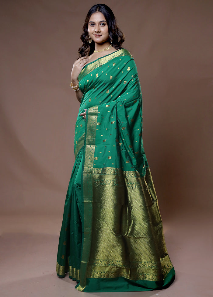 Green Kanjivaram Silk Saree With Blouse Piece - Indian Silk House Agencies