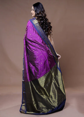 Purple Kanjivaram Silk Saree With Blouse Piece - Indian Silk House Agencies