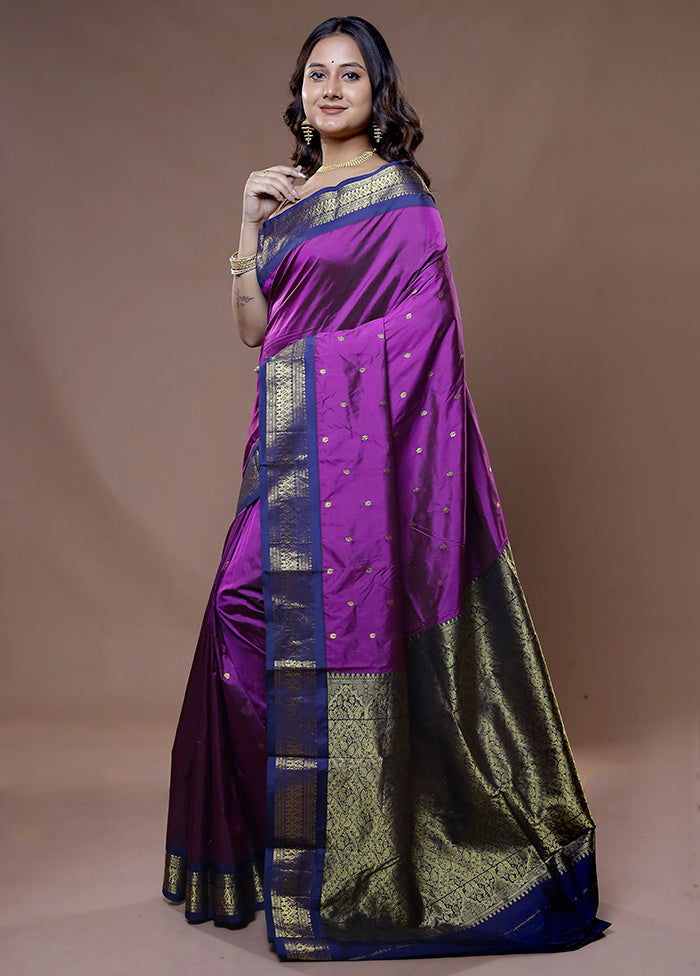 Purple Kanjivaram Silk Saree With Blouse Piece - Indian Silk House Agencies