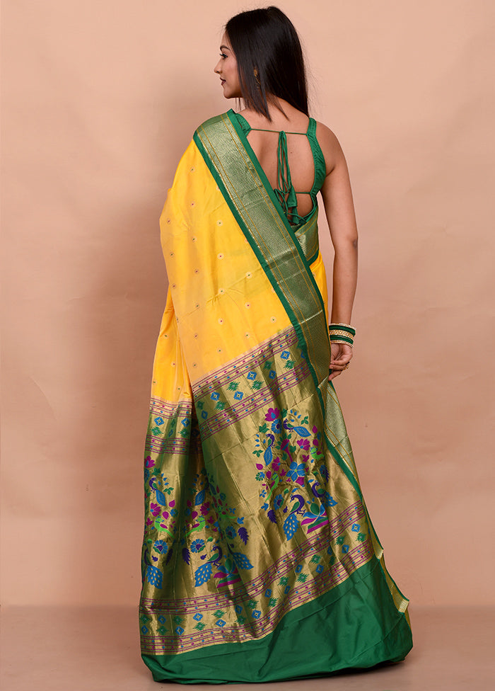 Yellow Paithani Kanjivaram Silk Saree With Blouse Piece - Indian Silk House Agencies