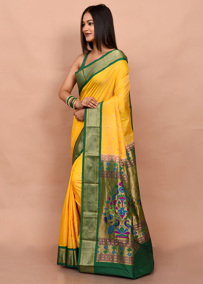 Yellow Paithani Kanjivaram Silk Saree With Blouse Piece - Indian Silk House Agencies