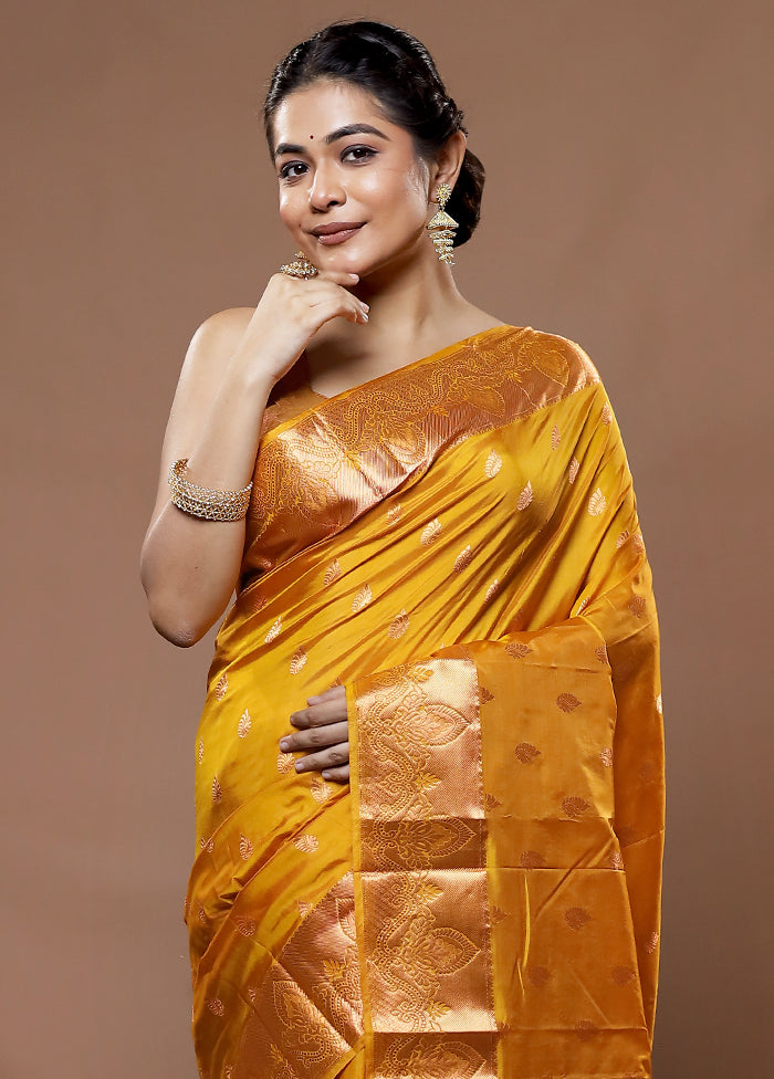 Yellow Kanjivaram Silk Saree With Blouse Piece - Indian Silk House Agencies