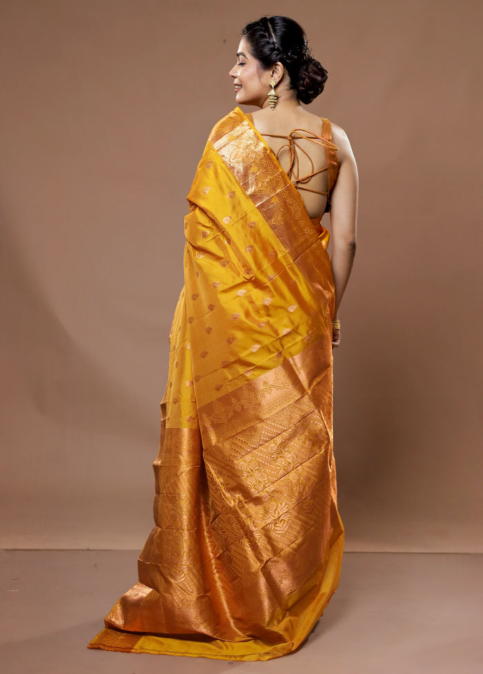 Yellow Kanjivaram Silk Saree With Blouse Piece - Indian Silk House Agencies