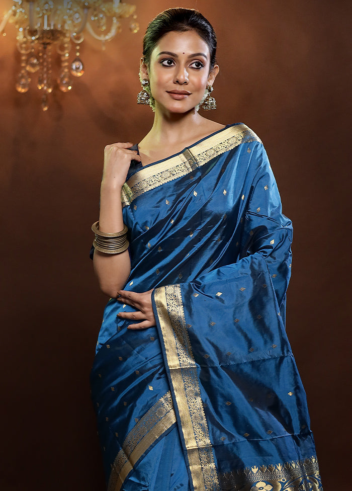 Blue Kanjivaram Silk Saree With Blouse Piece