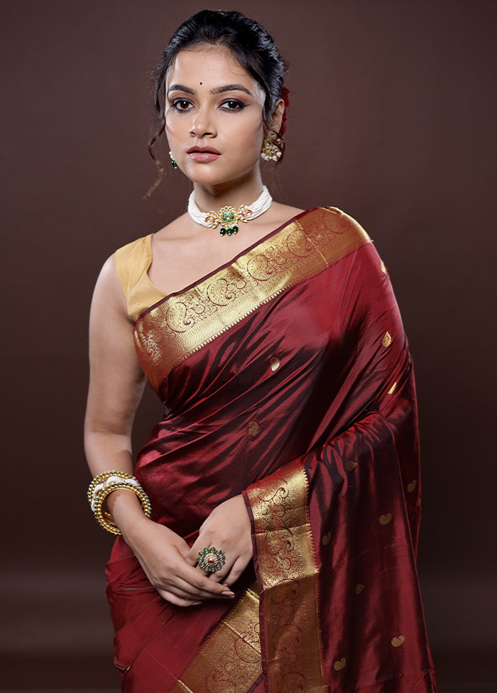 Maroon Kanjivaram Silk Saree Without Blouse Piece - Indian Silk House Agencies