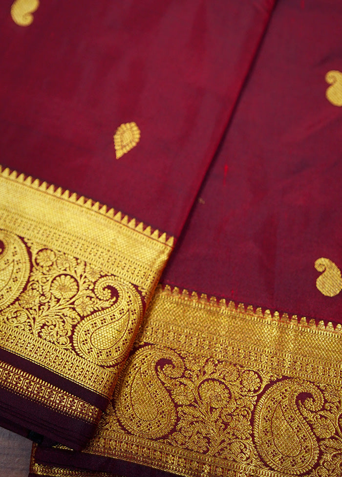 Maroon Kanjivaram Silk Saree Without Blouse Piece - Indian Silk House Agencies