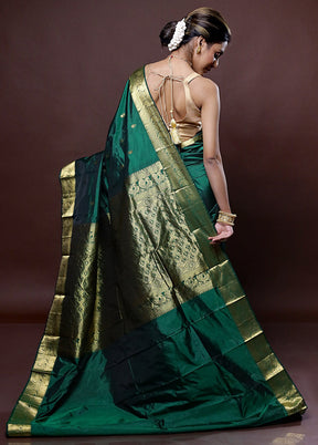 Green Kanjivaram Silk Saree Without Blouse Piece - Indian Silk House Agencies