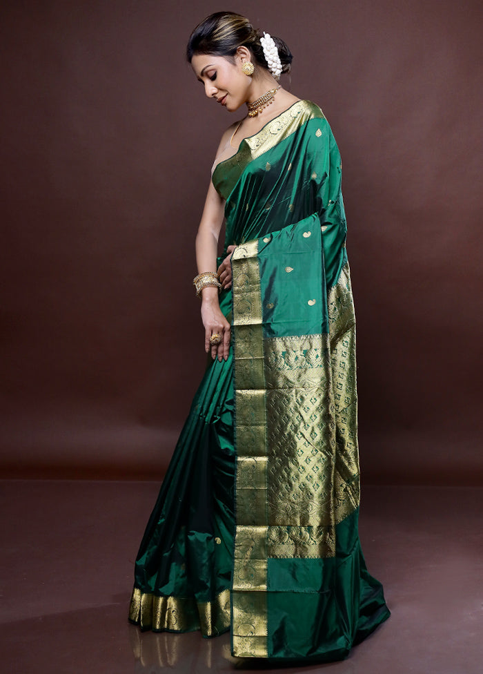 Green Kanjivaram Silk Saree Without Blouse Piece - Indian Silk House Agencies