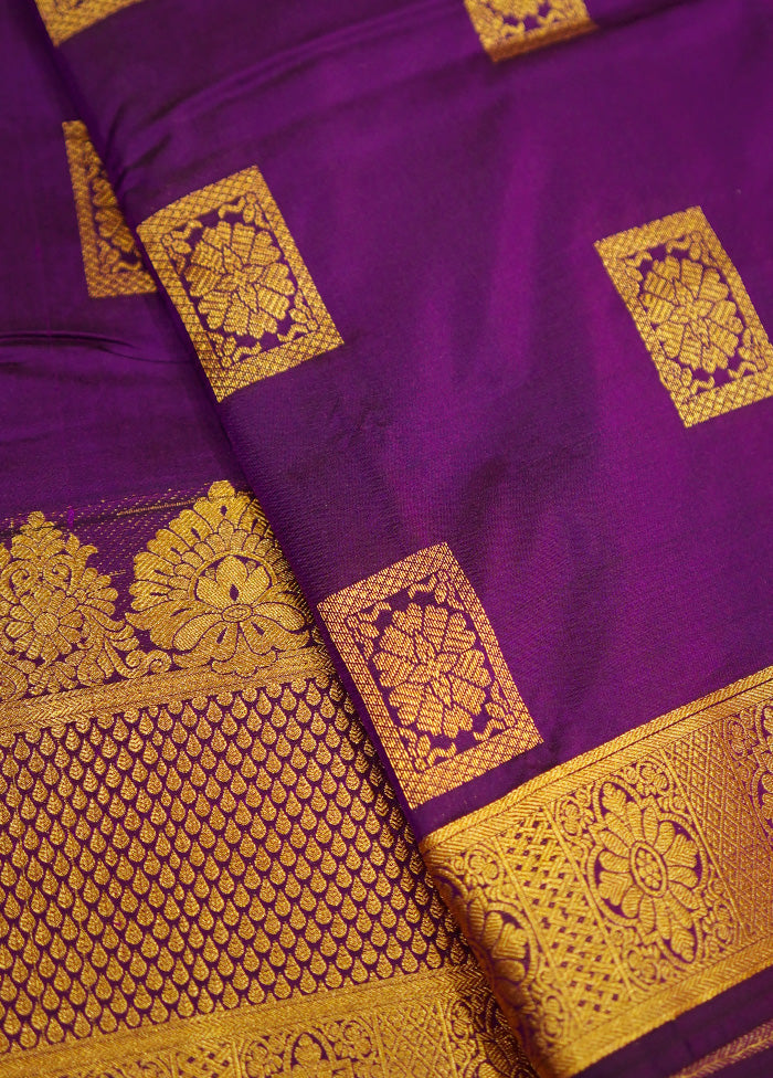 Purple Kanjivaram Silk Saree Without Blouse Piece - Indian Silk House Agencies