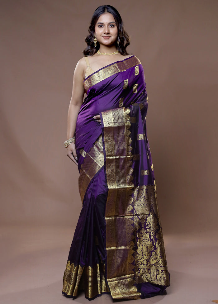 Purple Kanjivaram Silk Saree With Blouse Piece - Indian Silk House Agencies