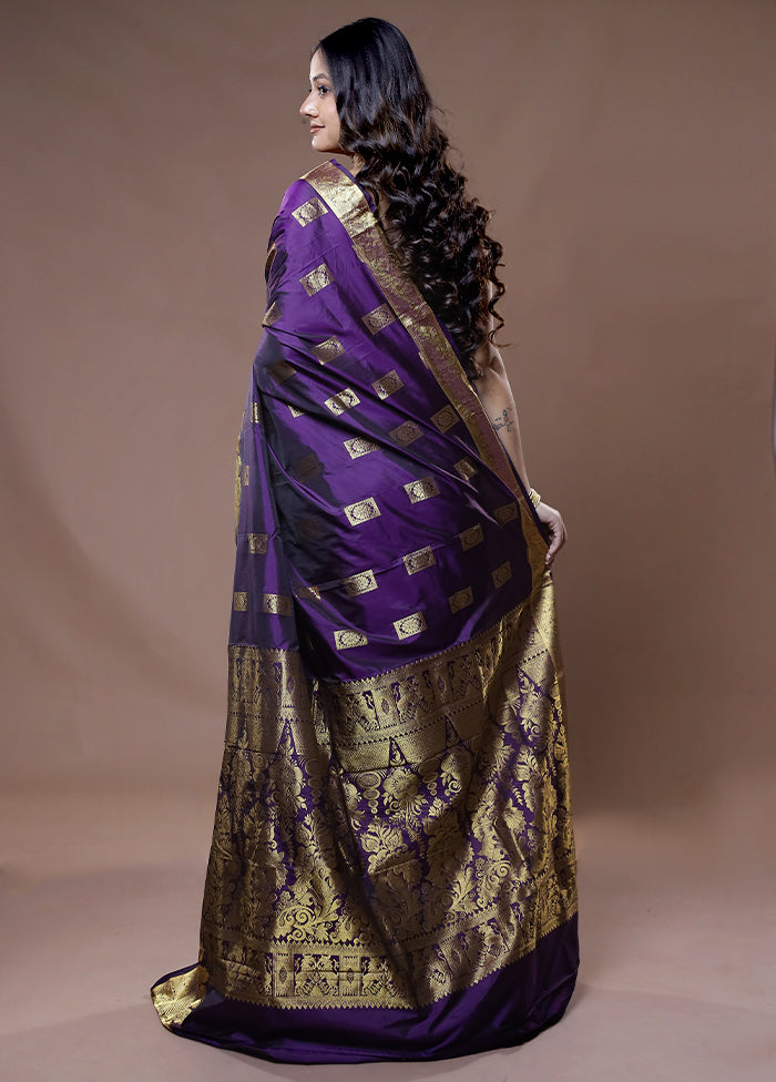 Purple Kanjivaram Silk Saree With Blouse Piece - Indian Silk House Agencies