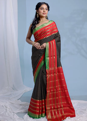 Black Printed Pure Silk Saree With Blouse Piece - Indian Silk House Agencies