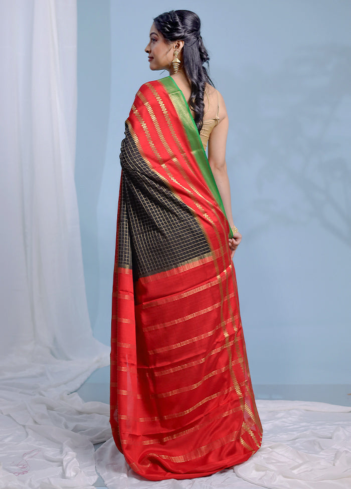 Black Printed Pure Silk Saree With Blouse Piece - Indian Silk House Agencies