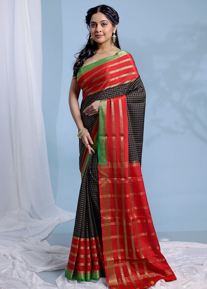 Black Printed Pure Silk Saree With Blouse Piece - Indian Silk House Agencies