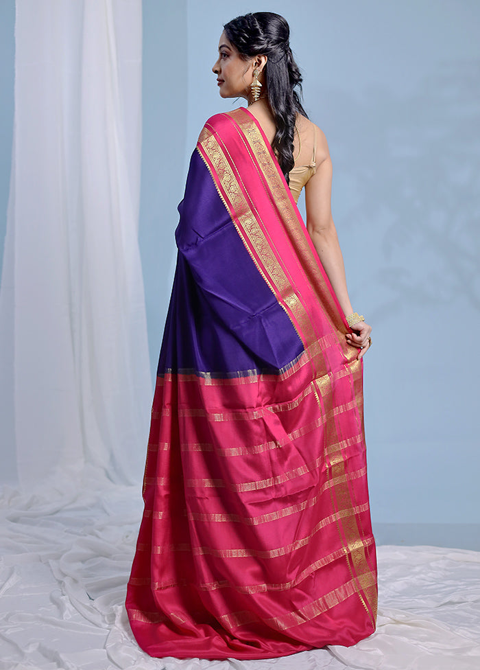 Blue Printed Pure Silk Saree With Blouse Piece - Indian Silk House Agencies