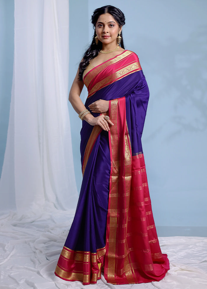 Blue Printed Pure Silk Saree With Blouse Piece - Indian Silk House Agencies