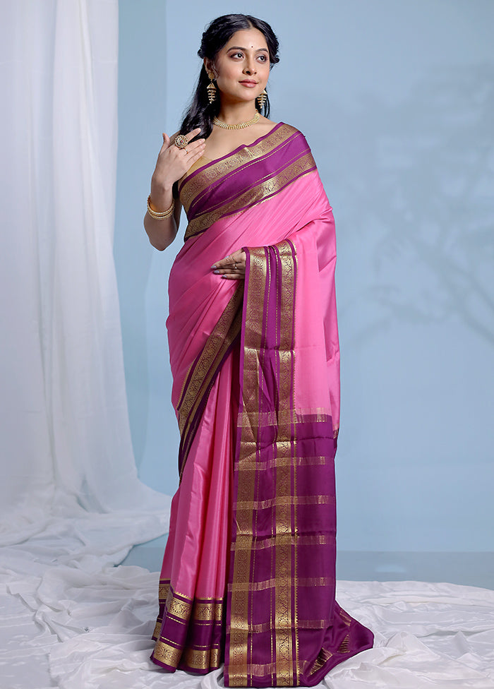 Pink Printed Pure Silk Saree With Blouse Piece - Indian Silk House Agencies