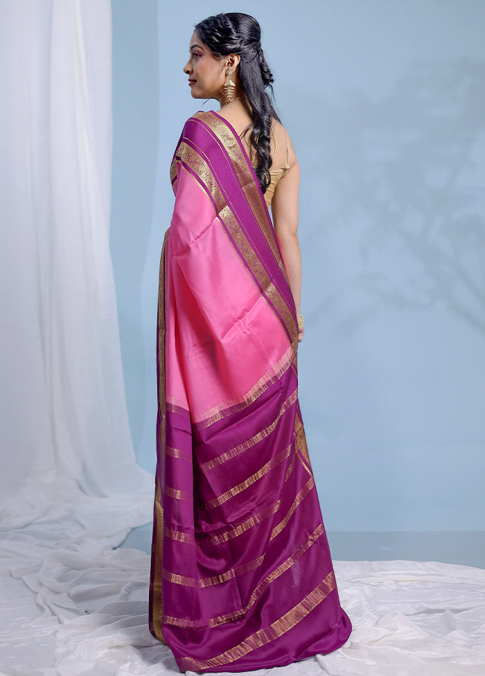 Pink Printed Pure Silk Saree With Blouse Piece - Indian Silk House Agencies