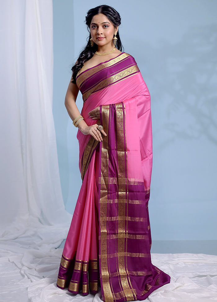 Pink Printed Pure Silk Saree With Blouse Piece - Indian Silk House Agencies