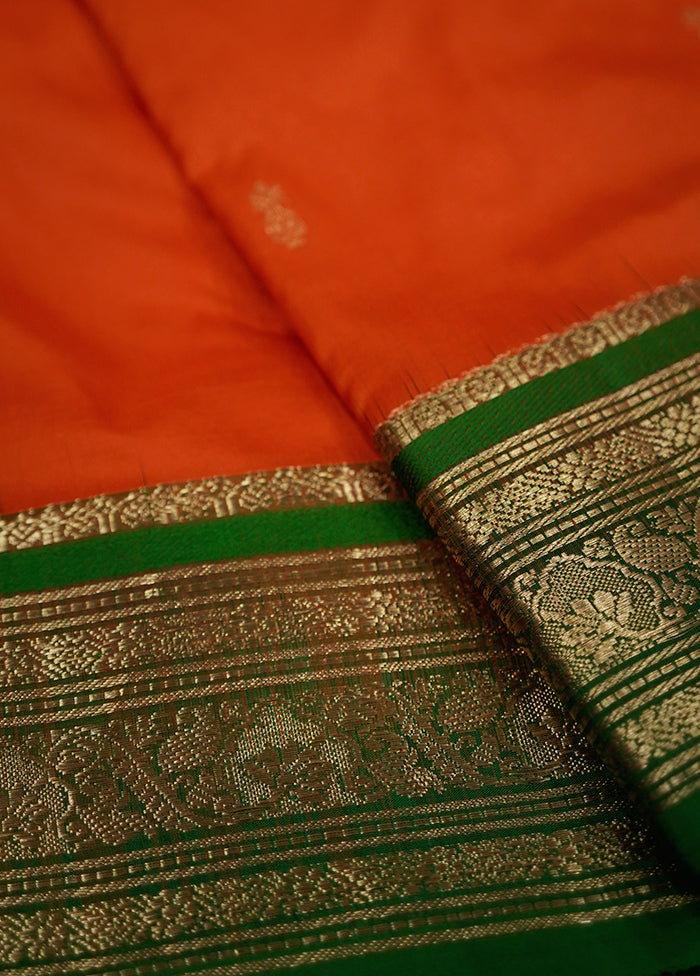 Orange Kanjivaram Silk Saree With Blouse Piece - Indian Silk House Agencies