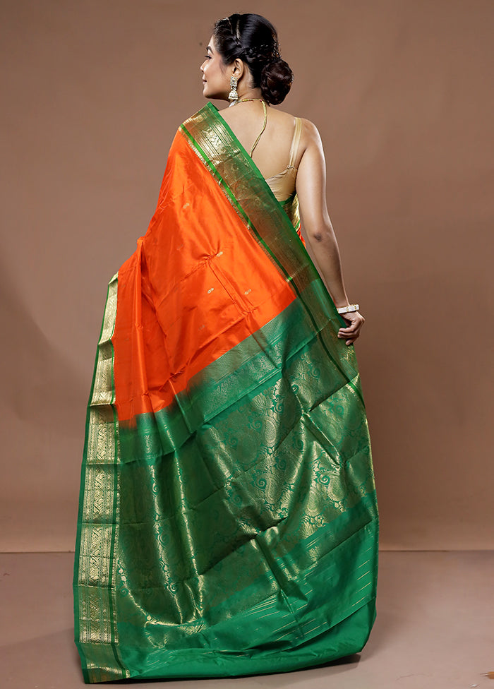 Orange Kanjivaram Silk Saree With Blouse Piece - Indian Silk House Agencies