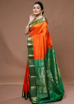 Orange Kanjivaram Silk Saree With Blouse Piece - Indian Silk House Agencies