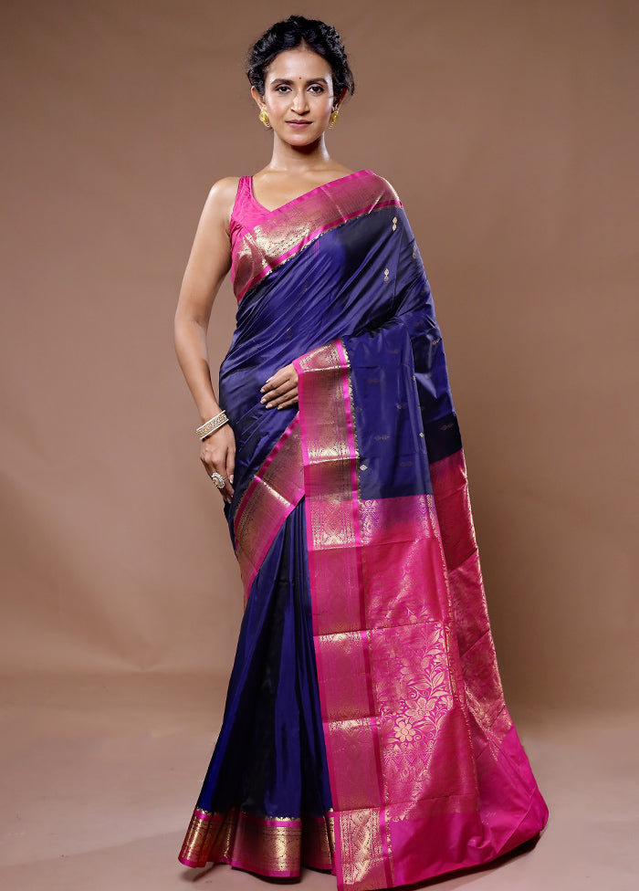 Blue Kanjivaram Silk Saree With Blouse Piece - Indian Silk House Agencies