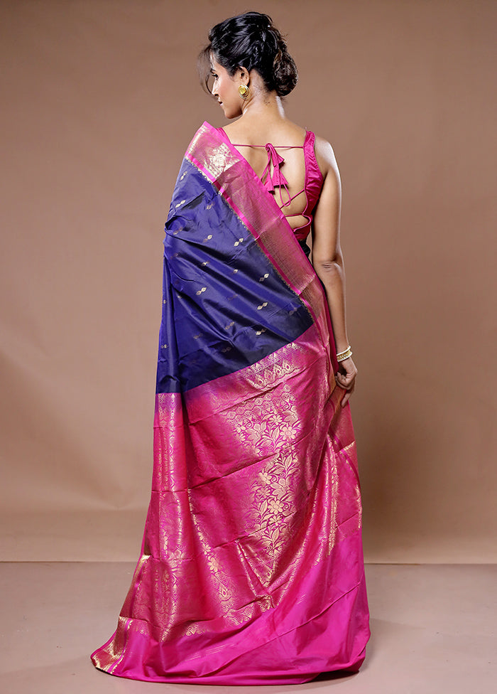 Blue Kanjivaram Silk Saree With Blouse Piece - Indian Silk House Agencies