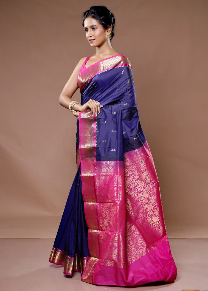 Blue Kanjivaram Silk Saree With Blouse Piece - Indian Silk House Agencies