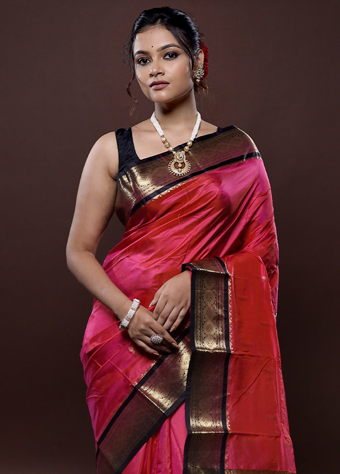 Pink Kanjivaram Silk Saree Without Blouse Piece - Indian Silk House Agencies