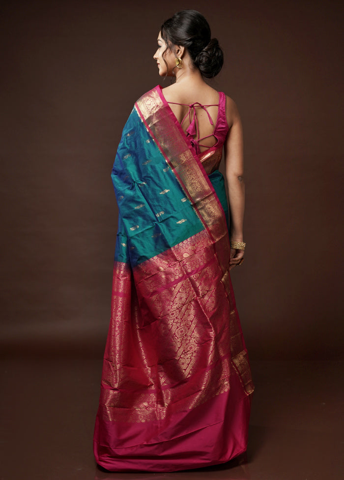 Green Kanjivaram Silk Saree With Blouse Piece - Indian Silk House Agencies