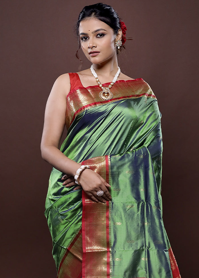 Green Kanjivaram Silk Saree Without Blouse Piece - Indian Silk House Agencies